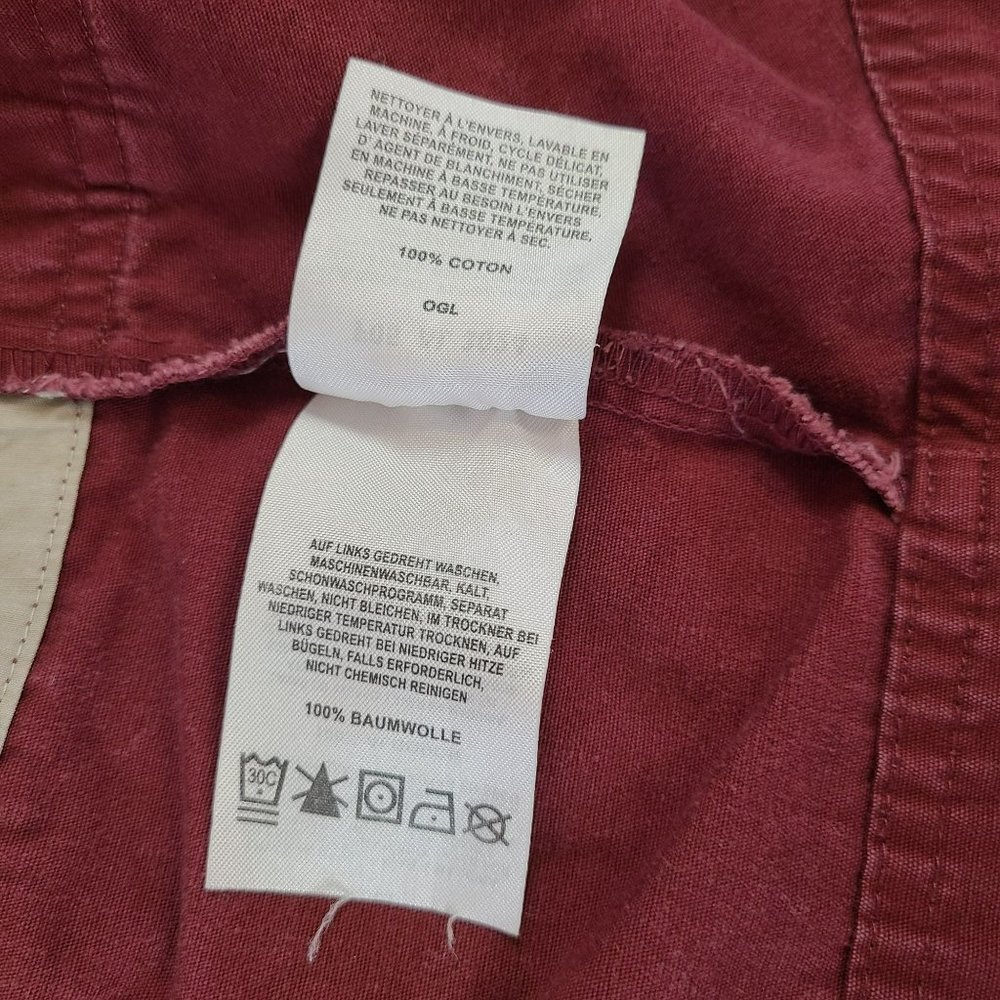 Columbia Faded Red Blazer Shacket Adj Waist Womens L Lightly Distressed Denim - Picture 11 of 13